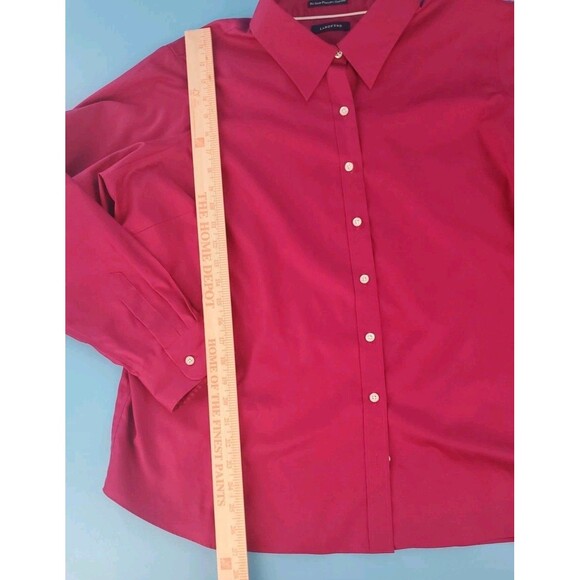 Womens No Iron Pinpoint Oxford 2x Button Front Long Sleeve Plum Lands End - Picture 6 of 13